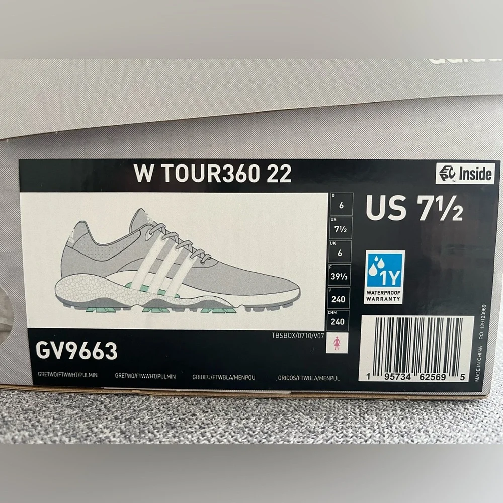 ADIDAS W TOUR360 22 Women’s Gray & Green Golf Shoe Size 7 1/2 - Picture 8 of 8
